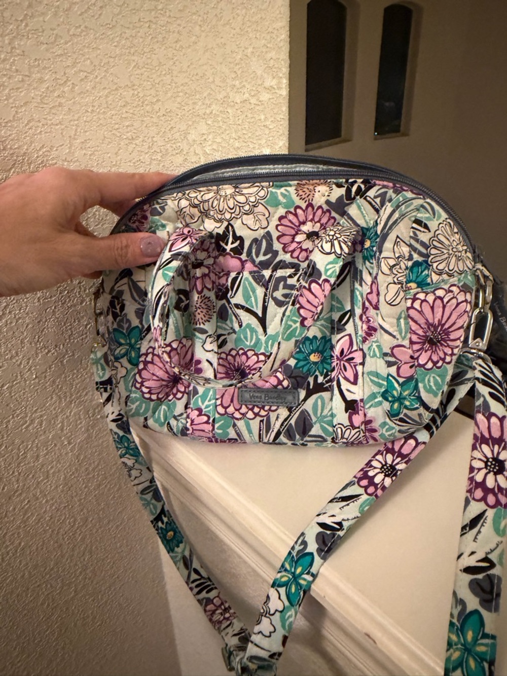 Vera Bradley Floral Quilted Crossbody in Teal, Purple & Pink